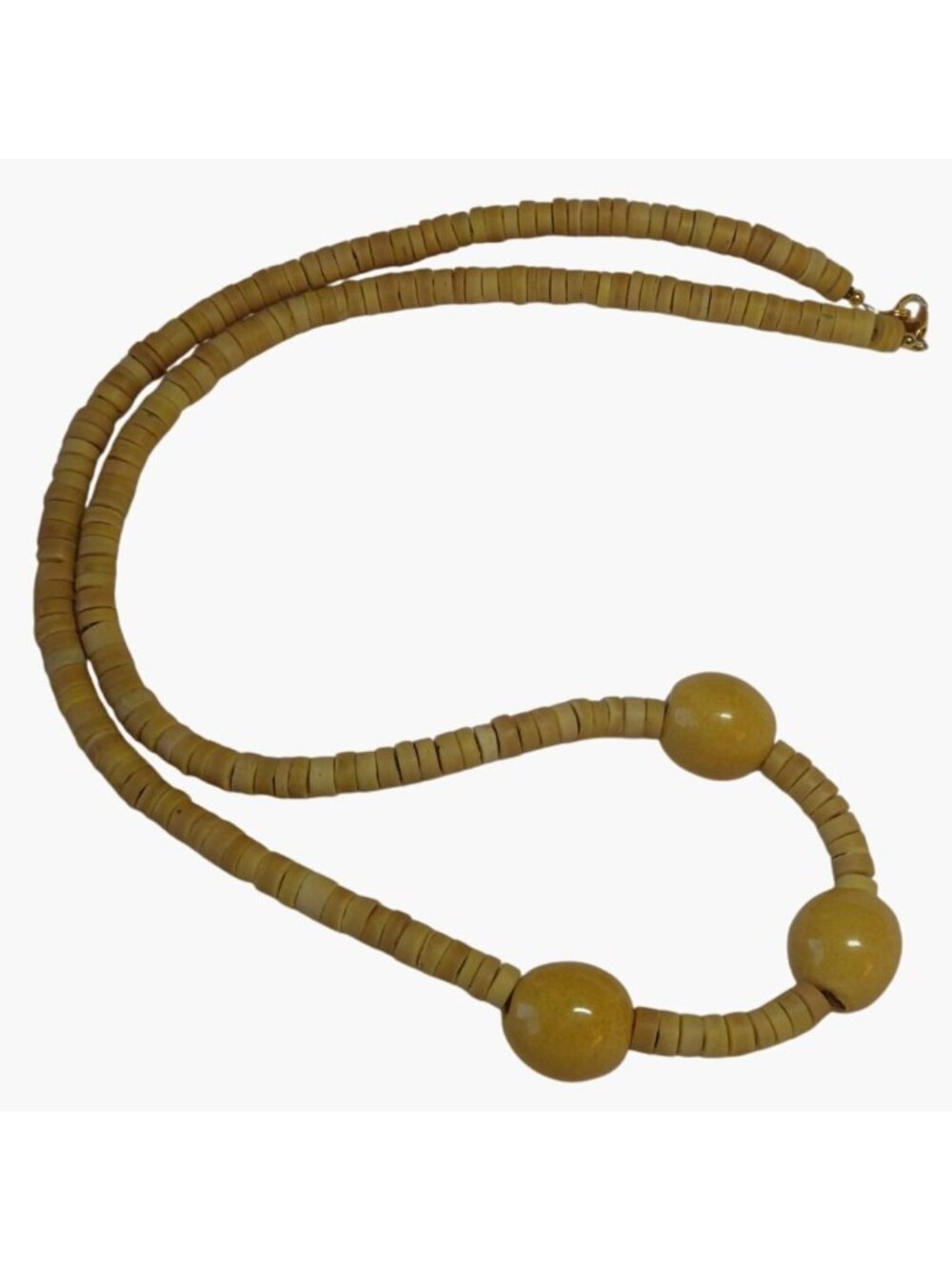 Yellow Bead Necklace Wooden Glass Vintage Boho